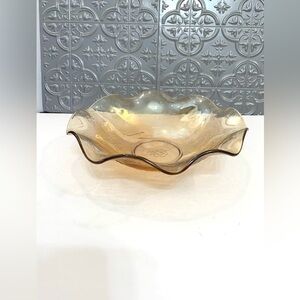 Vintage Jeannette Floragold Louisa Carnival glass bowl ruffled edge c. 1950